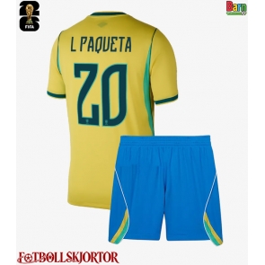 Brasilien Lucas Paqueta #20 Hemmakläder Barn VM 2026 Kortärmad (+ Korta byxor)
